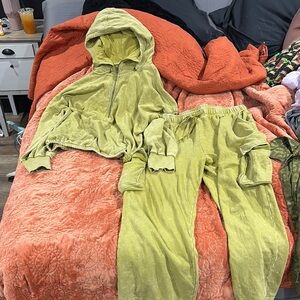 Green Velour Tracksuit with Hoodie